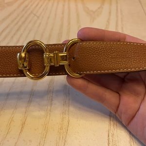 COPY - Authentic Hermes Belt tan andblack with gold hard to find buckle.